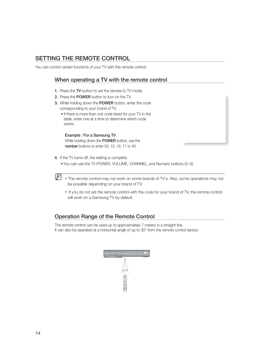 Samsung HT-Z320R/XET, HT-Z320R/EDC manual Setting the Remote Control, When operating a TV with the remote control 