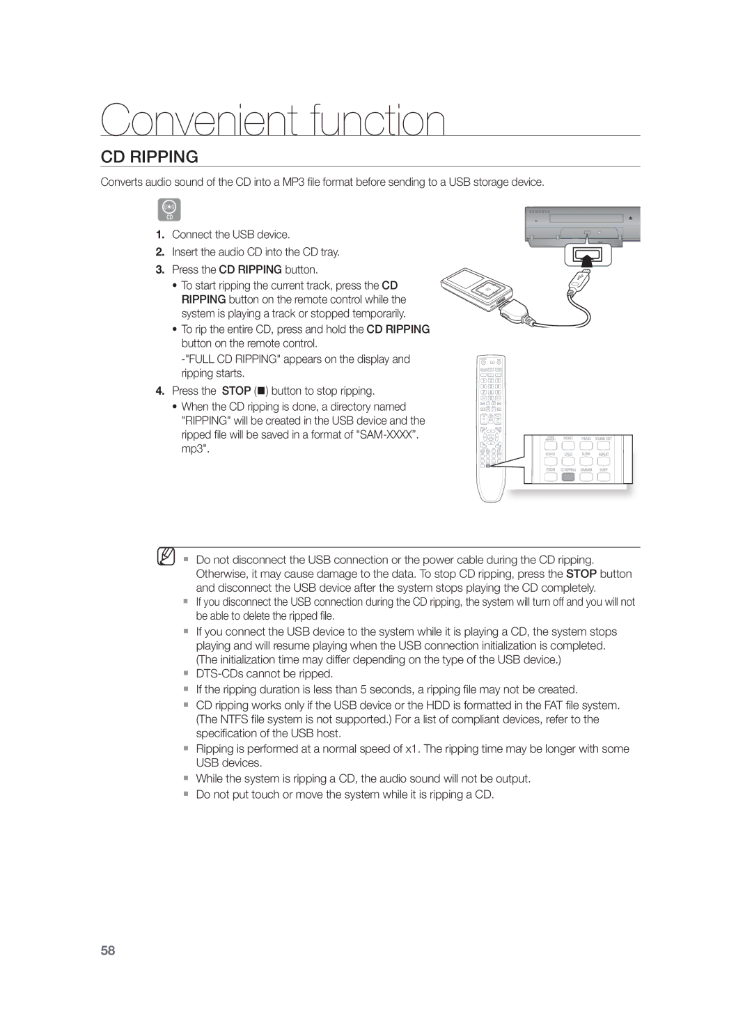 Samsung HT-Z320R/XET, HT-Z320R/EDC manual CD rIPPING 