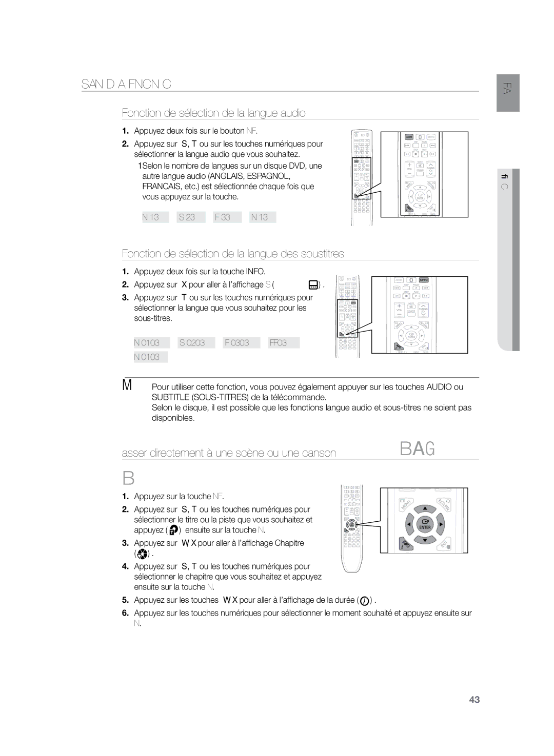 Samsung HT-TZ325R/XEF manual Fonction de sélection de la langue audio, Fonction de sélection de la langue des sous-titres 