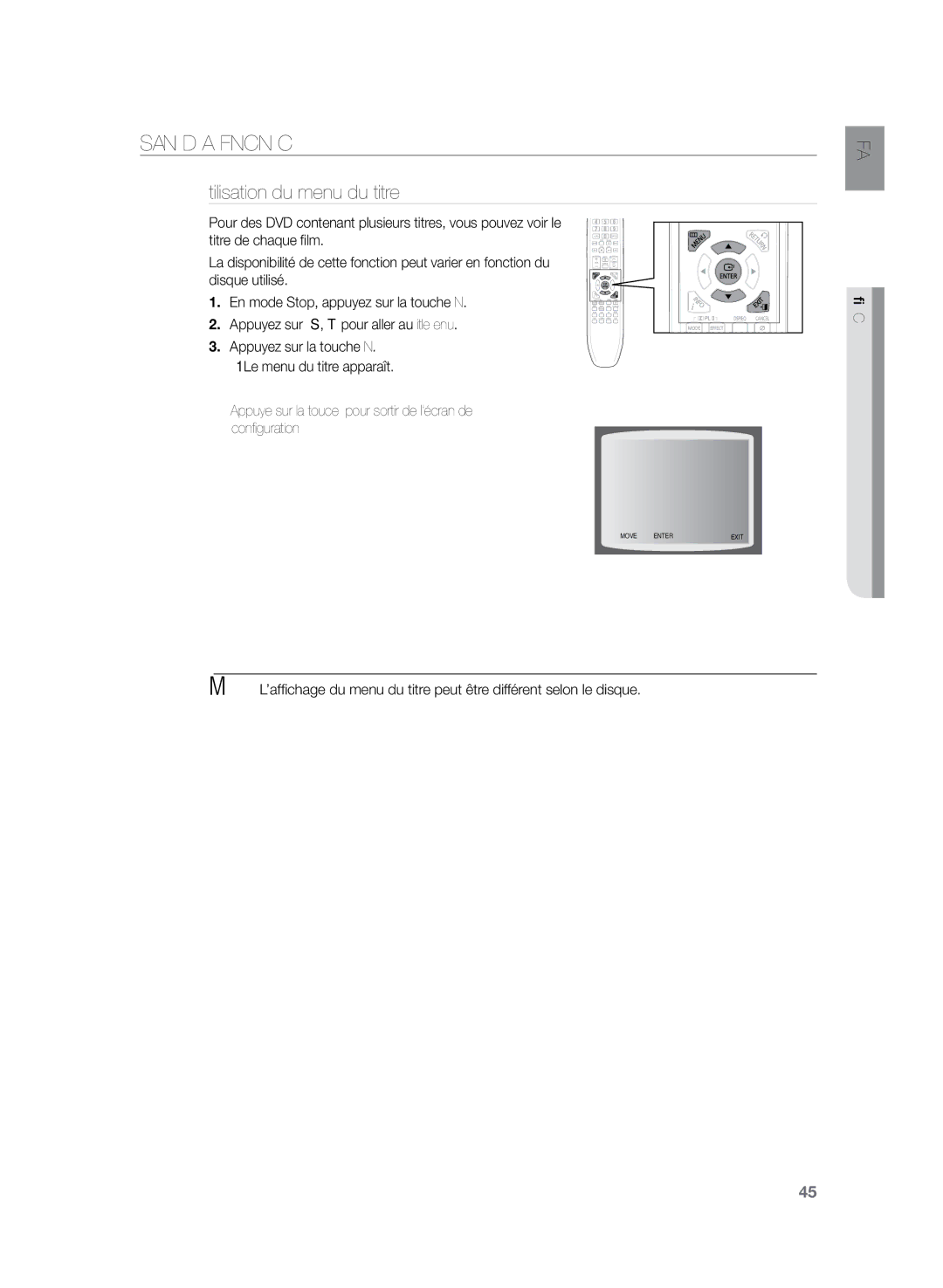 Samsung HT-TZ325R/XEF, HT-Z320R/XEF manual Utilisation du menu du titre 