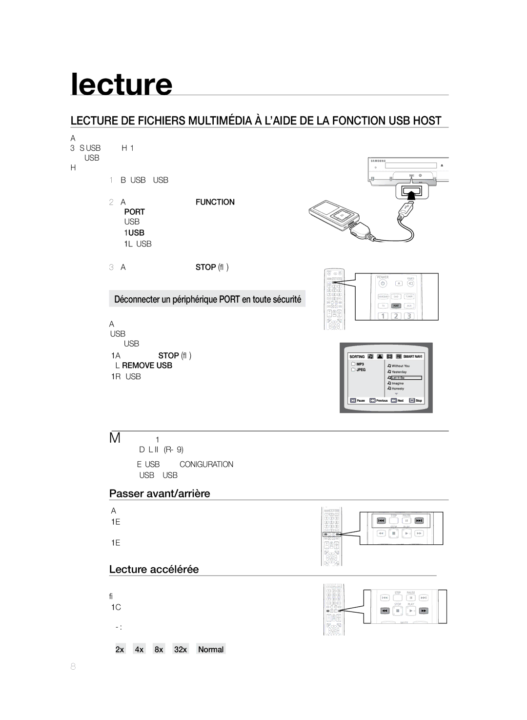 Samsung HT-Z320R/XEF, HT-TZ325R/XEF manual Lecture accélérée, Déconnecter un périphérique Port en toute sécurité 