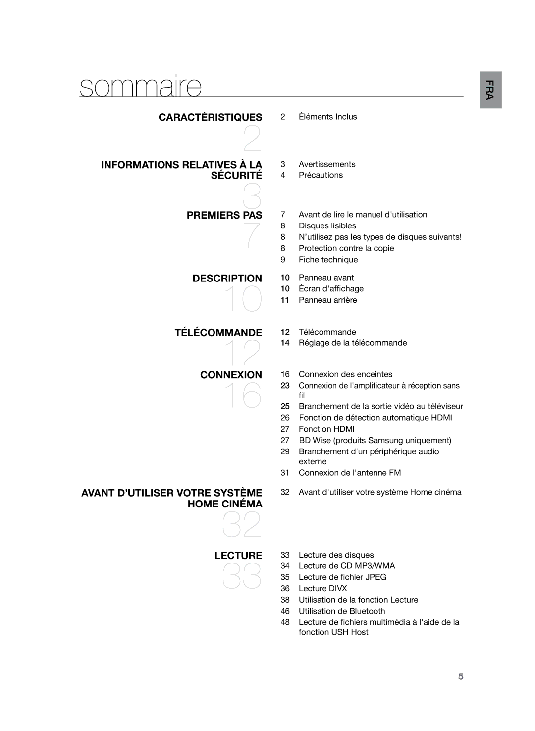 Samsung HT-TZ325R/XEF, HT-Z320R/XEF manual Sommaire 