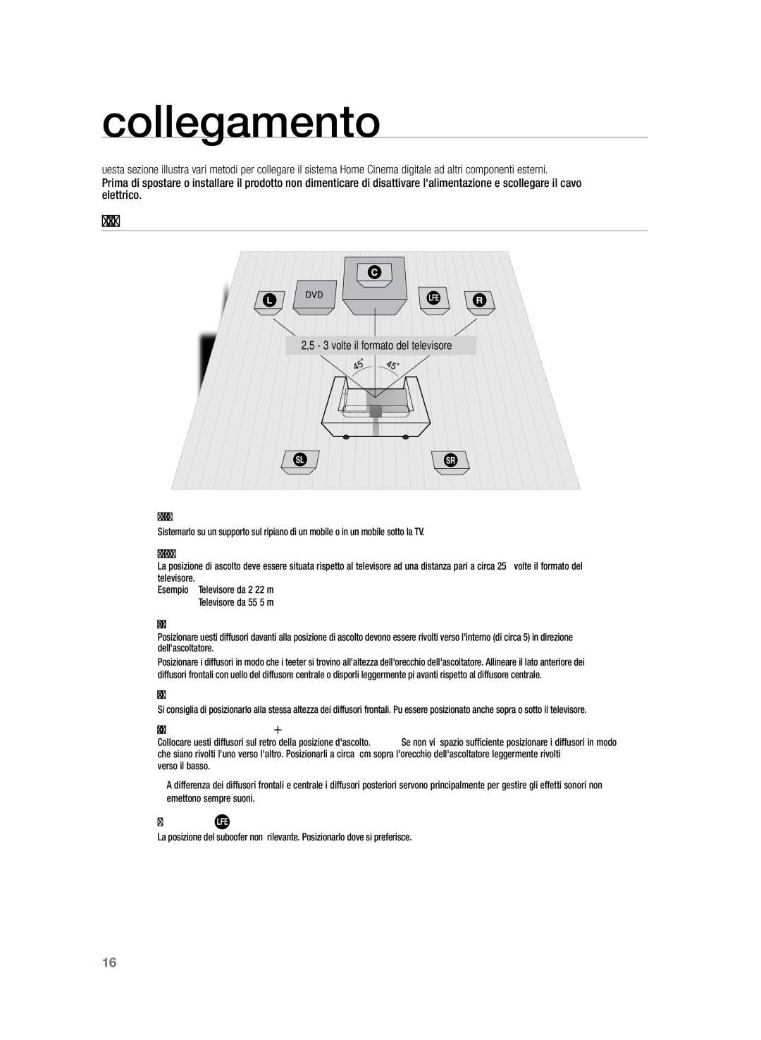 Samsung HT-Z320R/XEF, HT-Z320R/XET manual Collegamento dei diffusori 