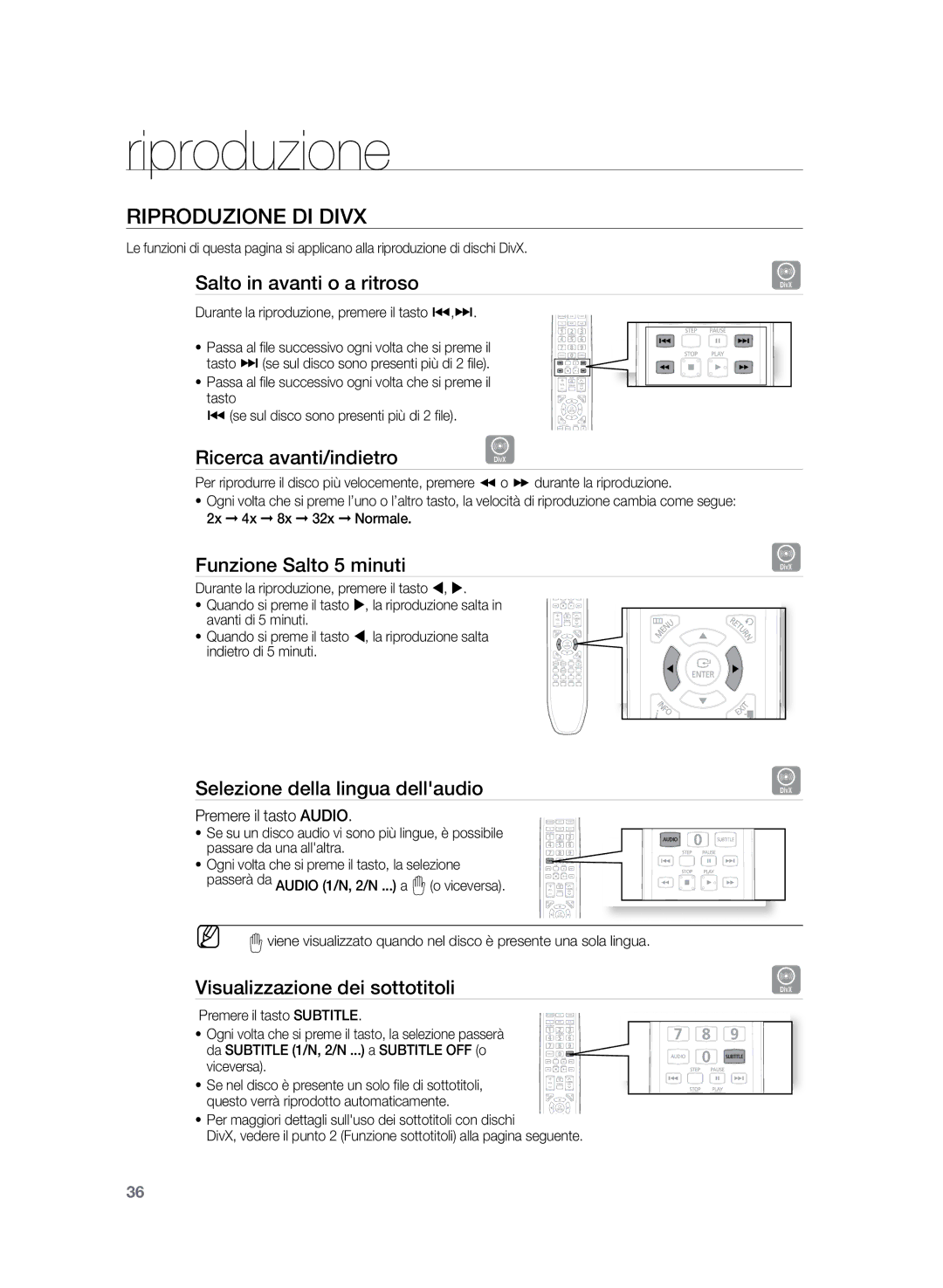 Samsung HT-Z320R/XEF, HT-Z320R/XET manual Riproduzione DI Divx 