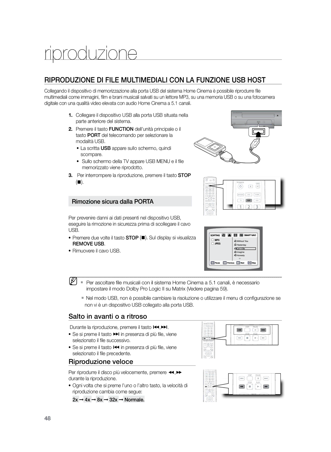 Samsung HT-Z320R/XEF Riproduzione DI File multimediali con la funzione USB Host, Rimozione sicura dalla Porta, Remove USB 