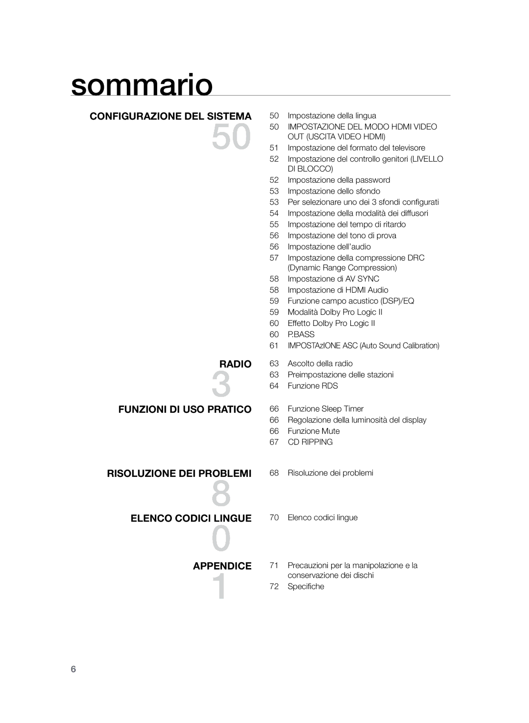 Samsung HT-Z320R/XEF manual Impostazione della lingua, Impostazione DEL Modo Hdmi Video OUT Uscita Video Hdmi, 60 P.BASS 