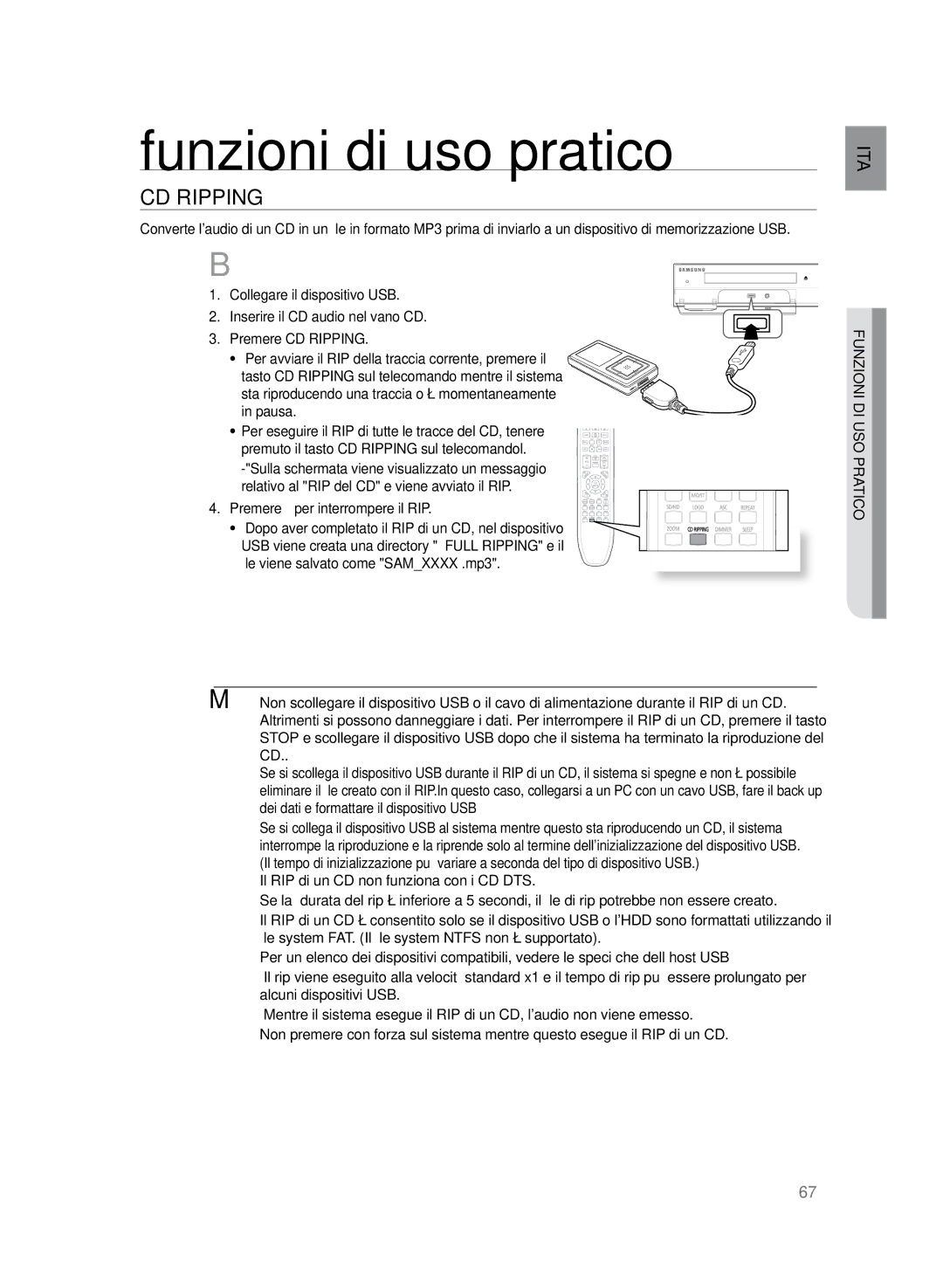 Samsung HT-Z320R/XET, HT-Z320R/XEF manual CD rIPPING, Premere @per interrompere il RIP 