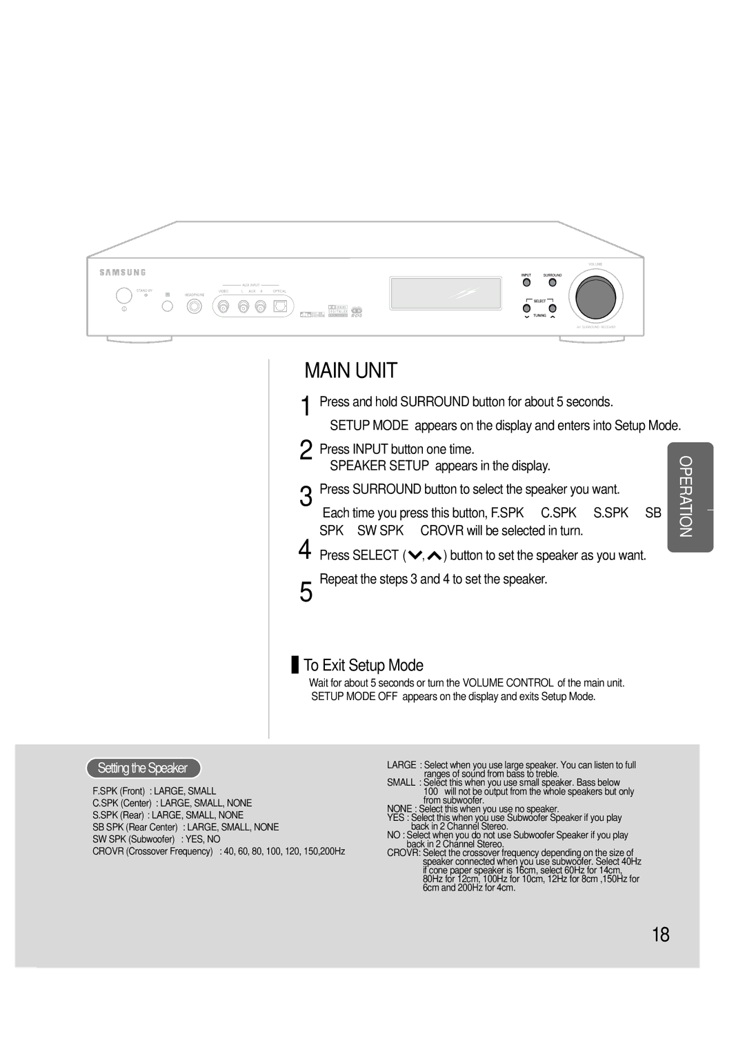 Samsung HTAS700RH/XFO, HTAS700RH/EDC manual Main Unit, SettingtheSpeaker 