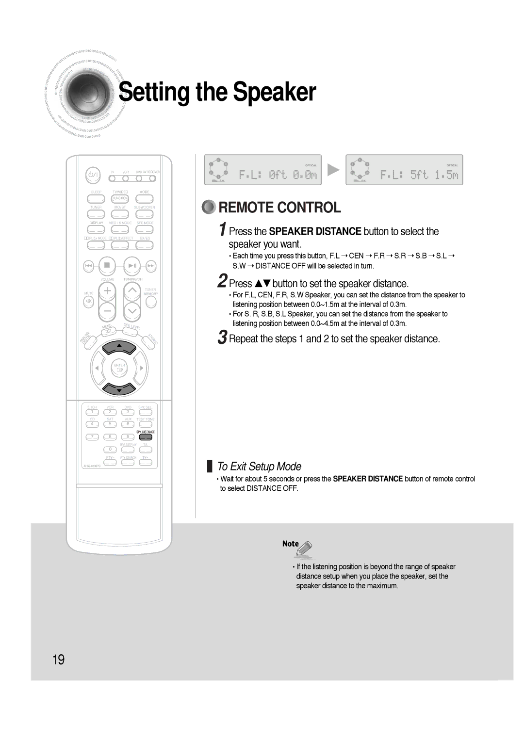 Samsung HTAS700RH/EDC Press …† button to set the speaker distance, Repeat the steps 1 and 2 to set the speaker distance 