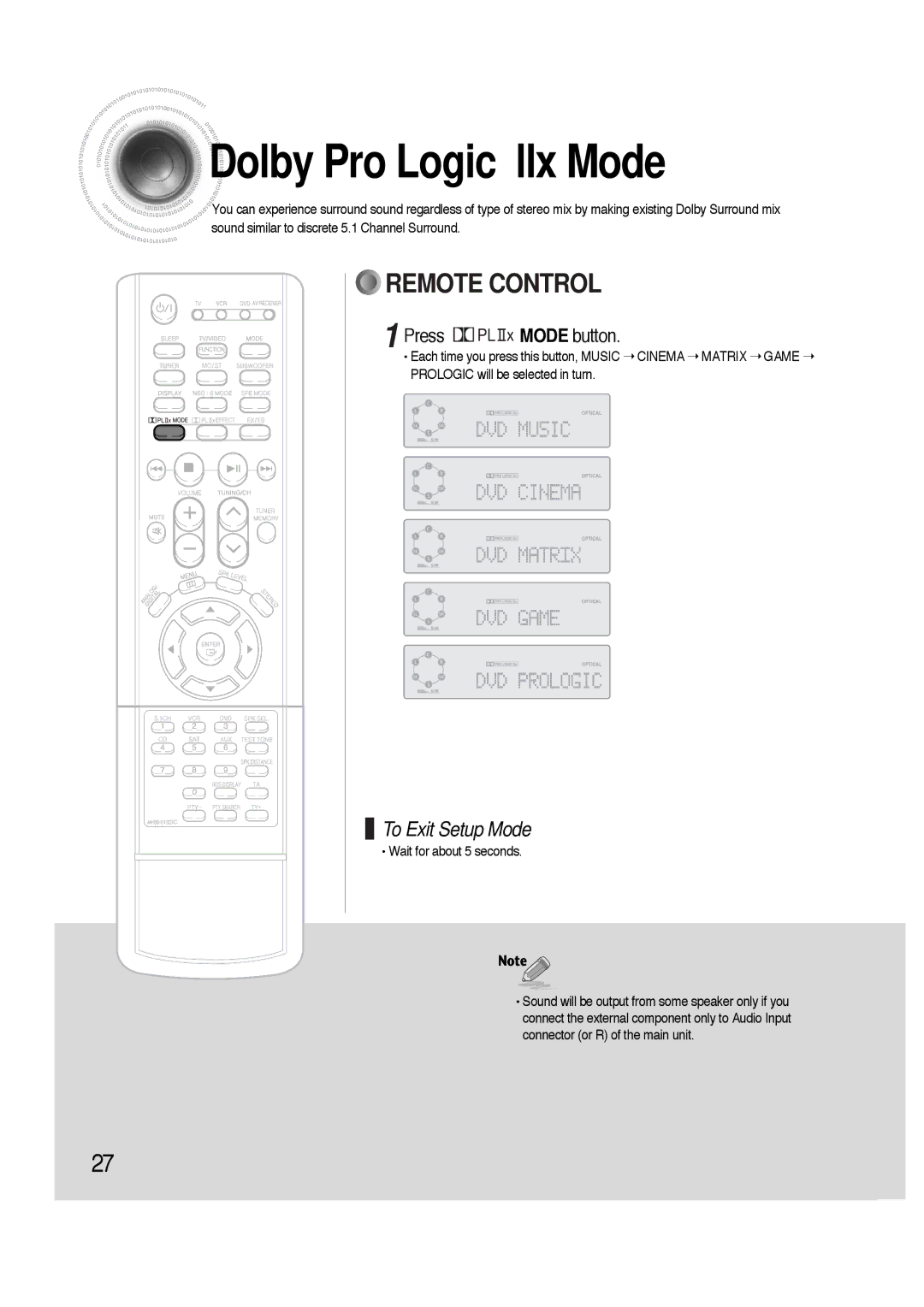 Samsung HTAS700RH/EDC, HTAS700RH/XFO manual Dolby Pro Logic llx Mode, Press Mode button 