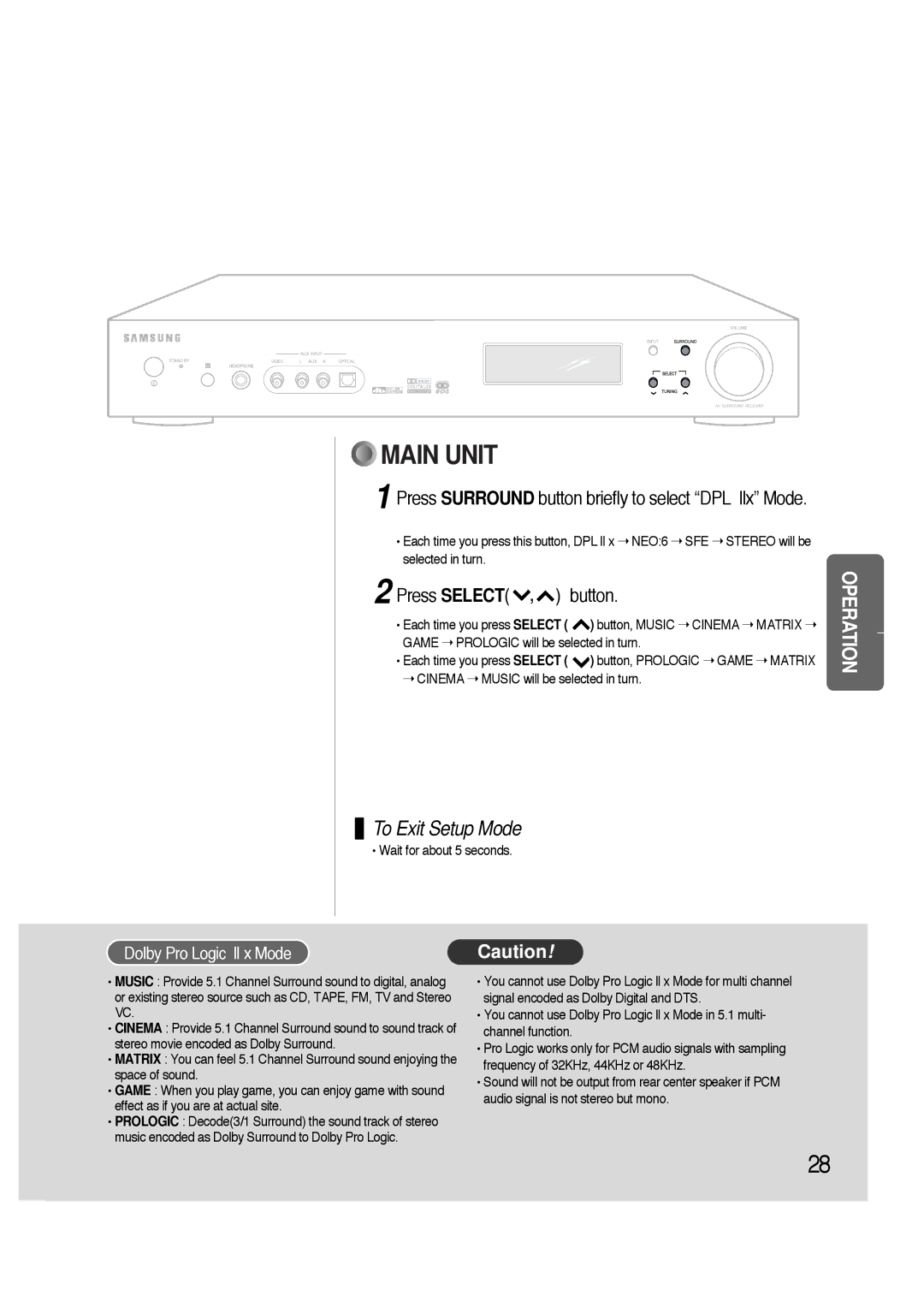 Samsung HTAS700RH/XFO, HTAS700RH/EDC manual Press Select , button, Dolby Pro Logic ll x Mode 