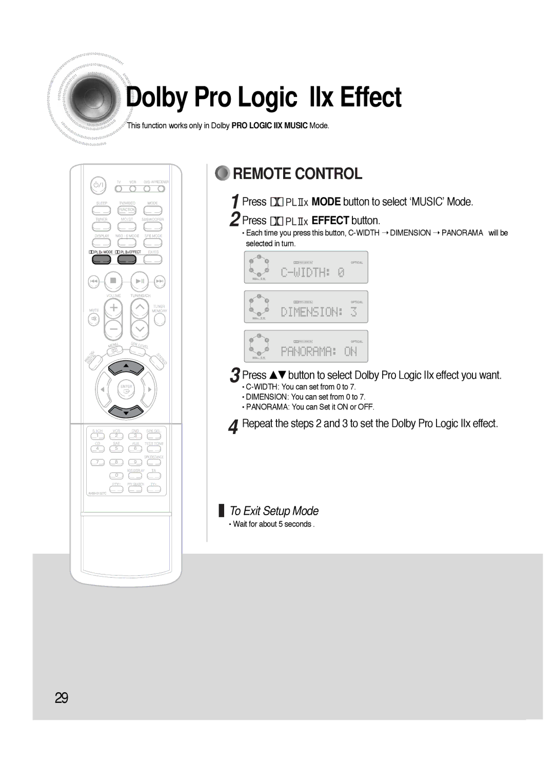 Samsung HTAS700RH/EDC manual Dolby Pro Logic llx Effect, Press Mode button to select ‘MUSIC’ Mode Press Effect button 