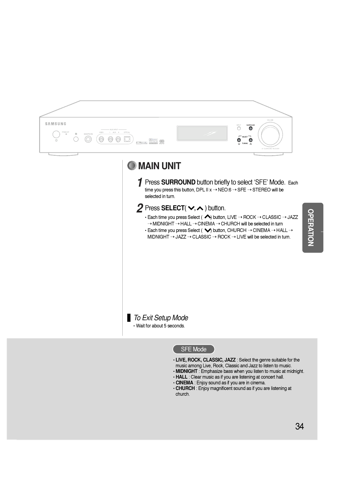 Samsung HTAS700RH/XFO, HTAS700RH/EDC manual SFE Mode 