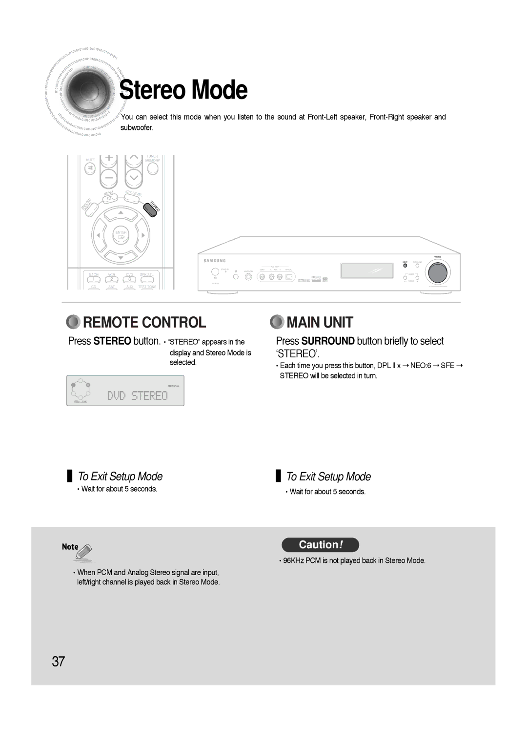 Samsung HTAS700RH/EDC, HTAS700RH/XFO manual Stereo Mode, Press Surround button briefly to select ‘STEREO’ 