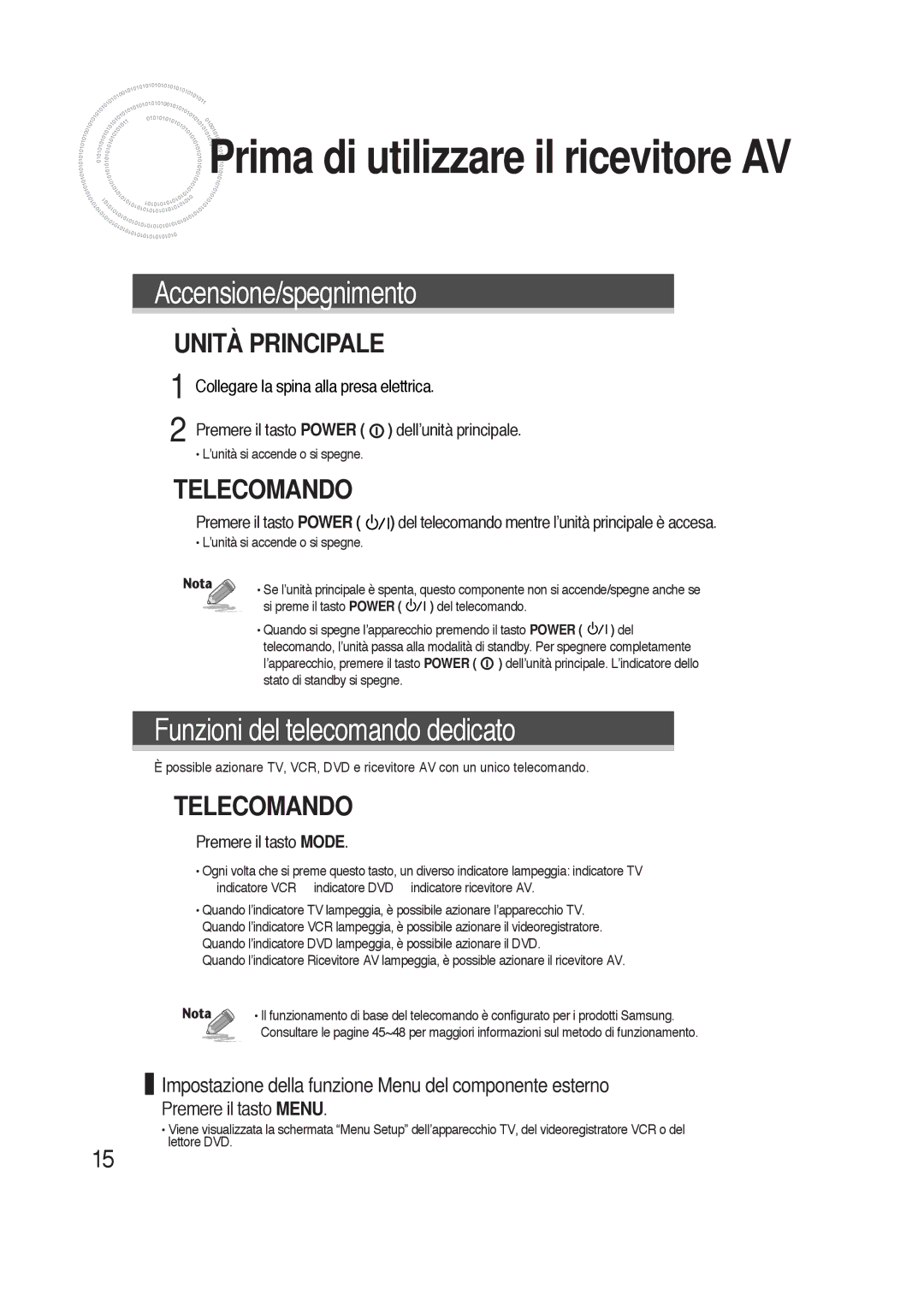 Samsung HTAS700RH/XFO manual Impostazione della funzione Menu del componente esterno, Premere il tasto Menu 