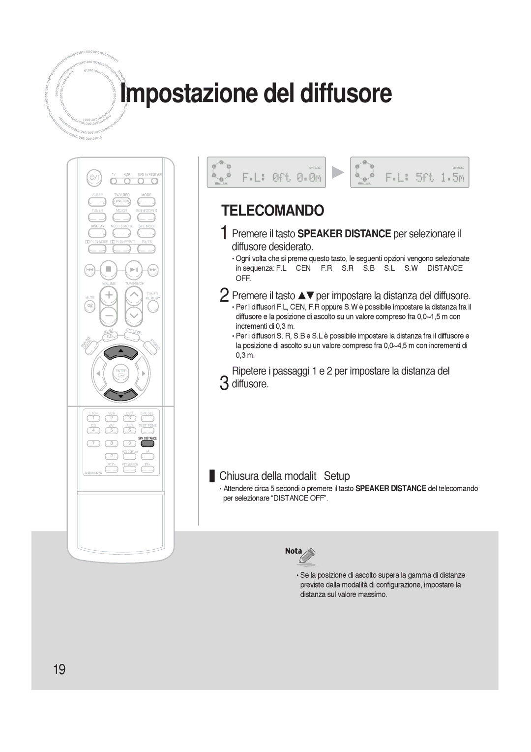 Samsung HTAS700RH/XFO manual Premere il tasto …† per impostare la distanza del diffusore 