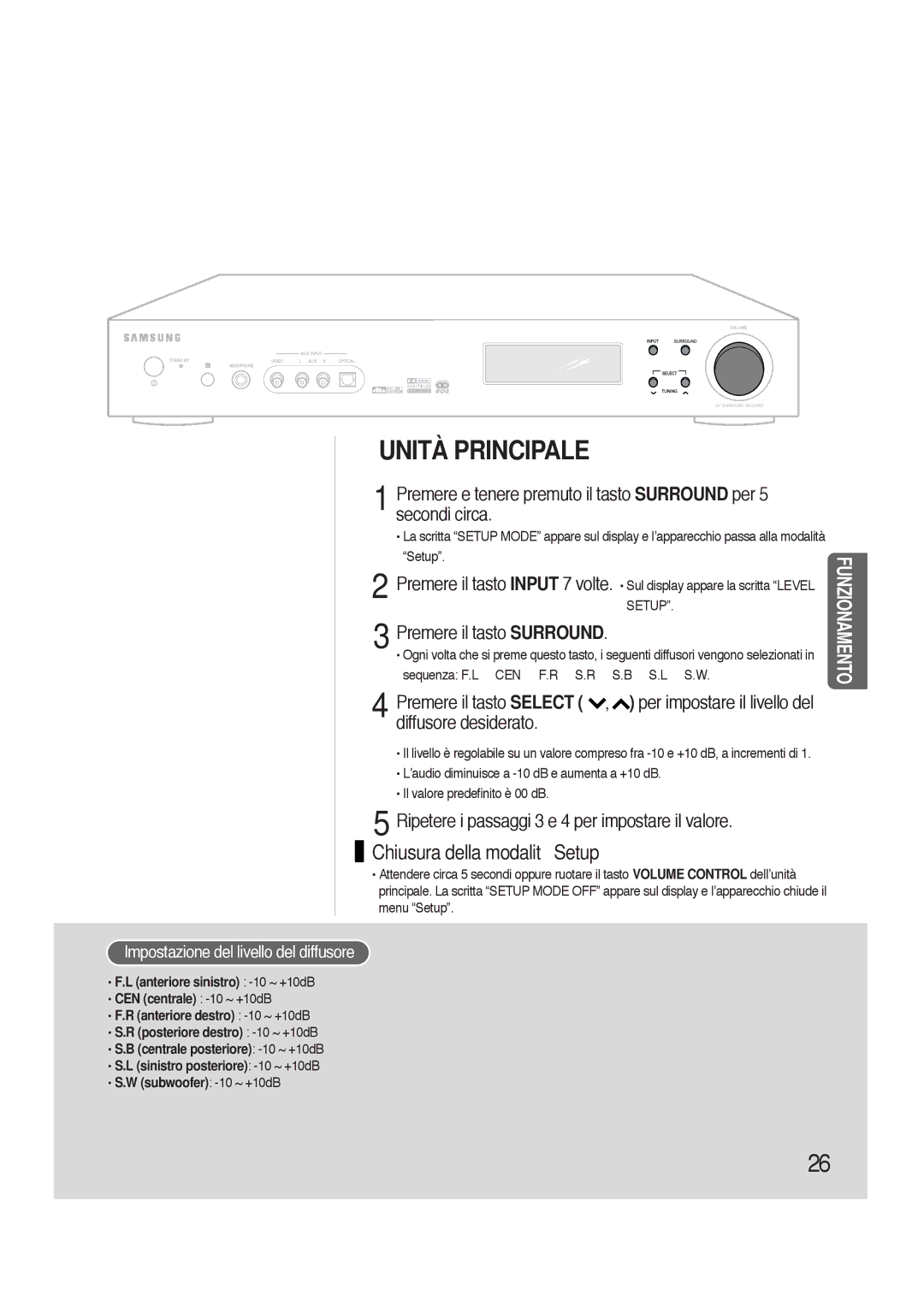 Samsung HTAS700RH/XFO manual Ripetere i passaggi 3 e 4 per impostare il valore, Impostazione del livello del diffusore 