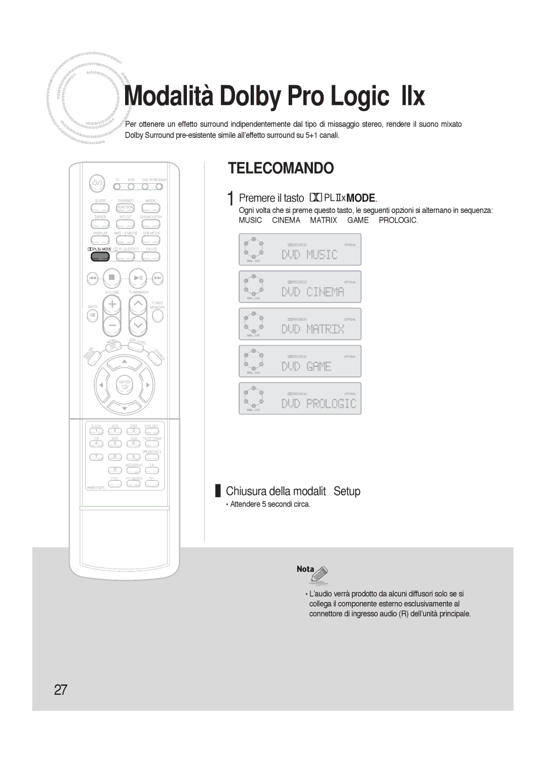 Samsung HTAS700RH/XFO manual Modalità Dolby Pro Logic llx, Premere il tasto Mode 