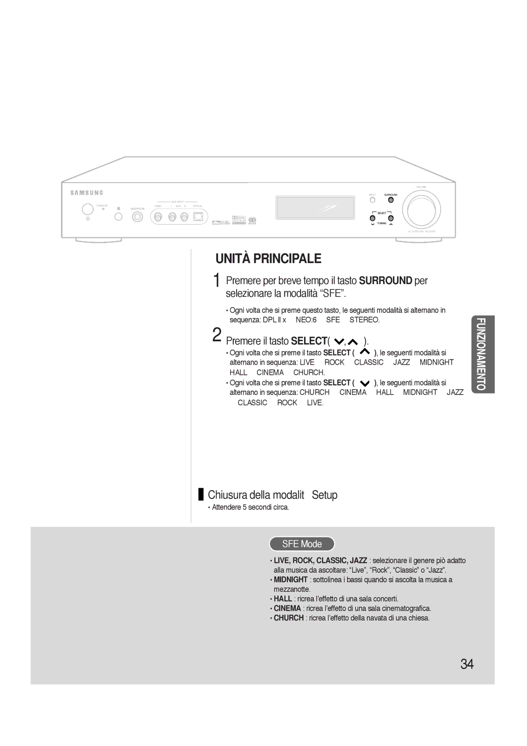 Samsung HTAS700RH/XFO manual SFE Mode, Hall Cinema Church 