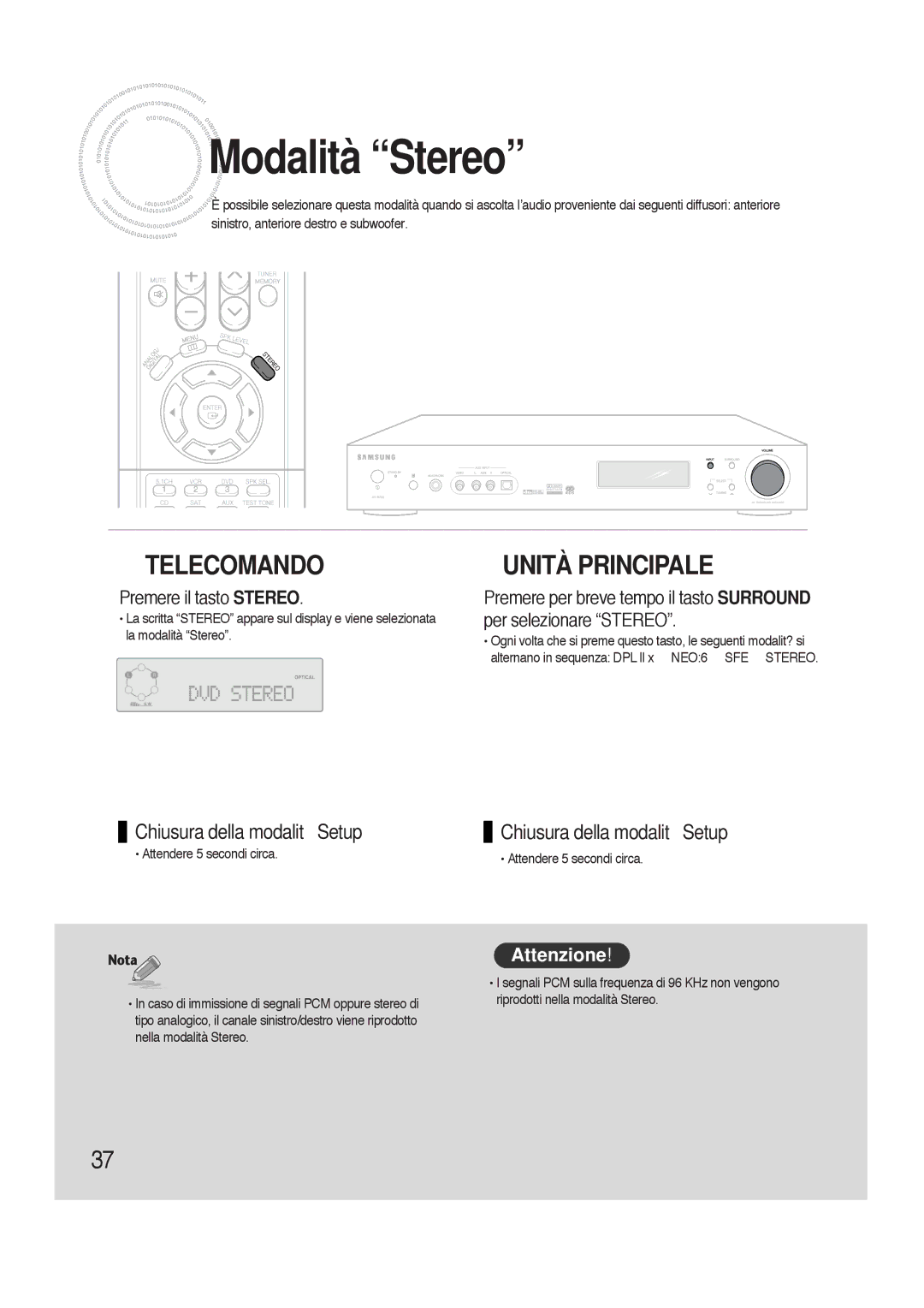 Samsung HTAS700RH/XFO manual Modalità Stereo, Premere il tasto Stereo 