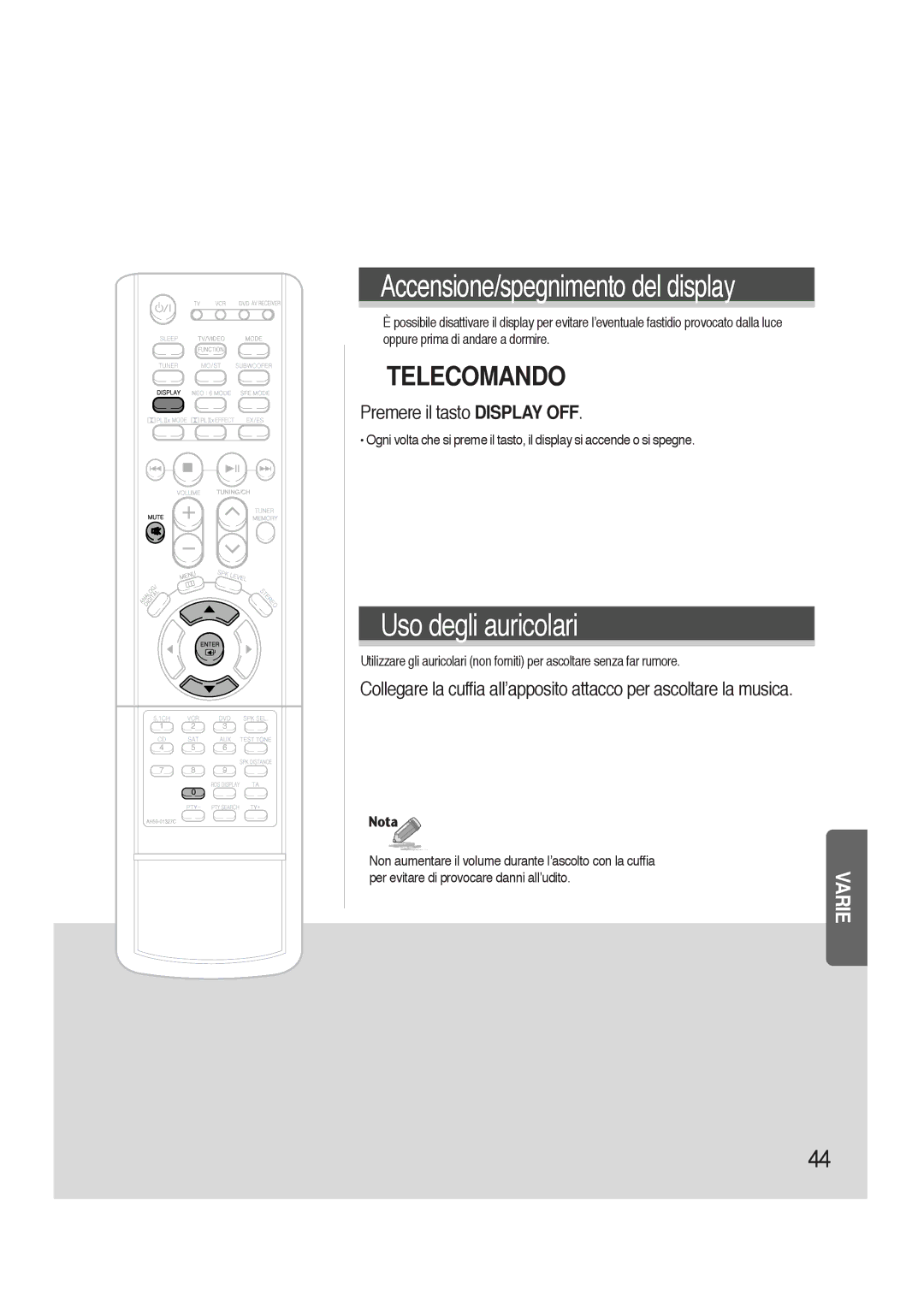 Samsung HTAS700RH/XFO manual Accensione/spegnimento del display, Premere il tasto Display OFF 