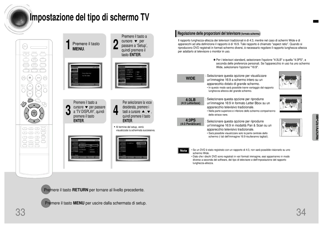 Samsung HTDB120TH/EDC manual Impostazione del tipo di schermo TV, 43LB, 43PS, Letterbox, 43 Pan&Scan 