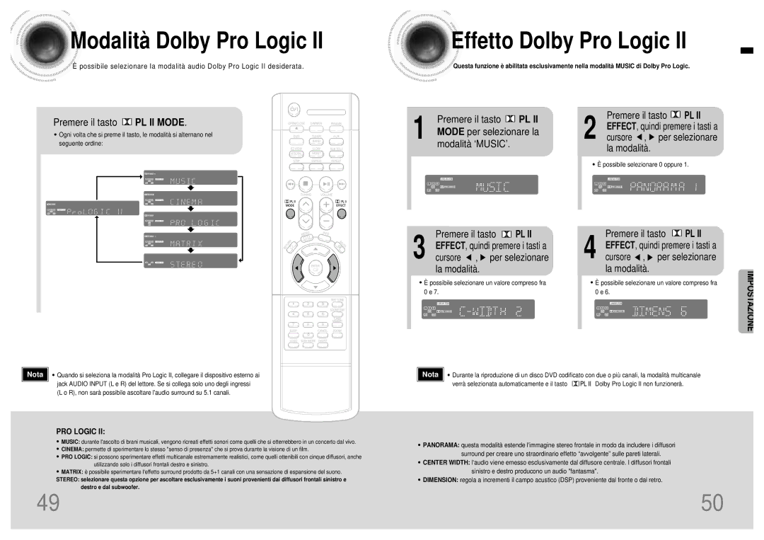 Samsung HTDB120TH/EDC manual Modalità Dolby Pro Logic, Effetto Dolby Pro Logic, Premere il tasto, Cursore , per selezionare 