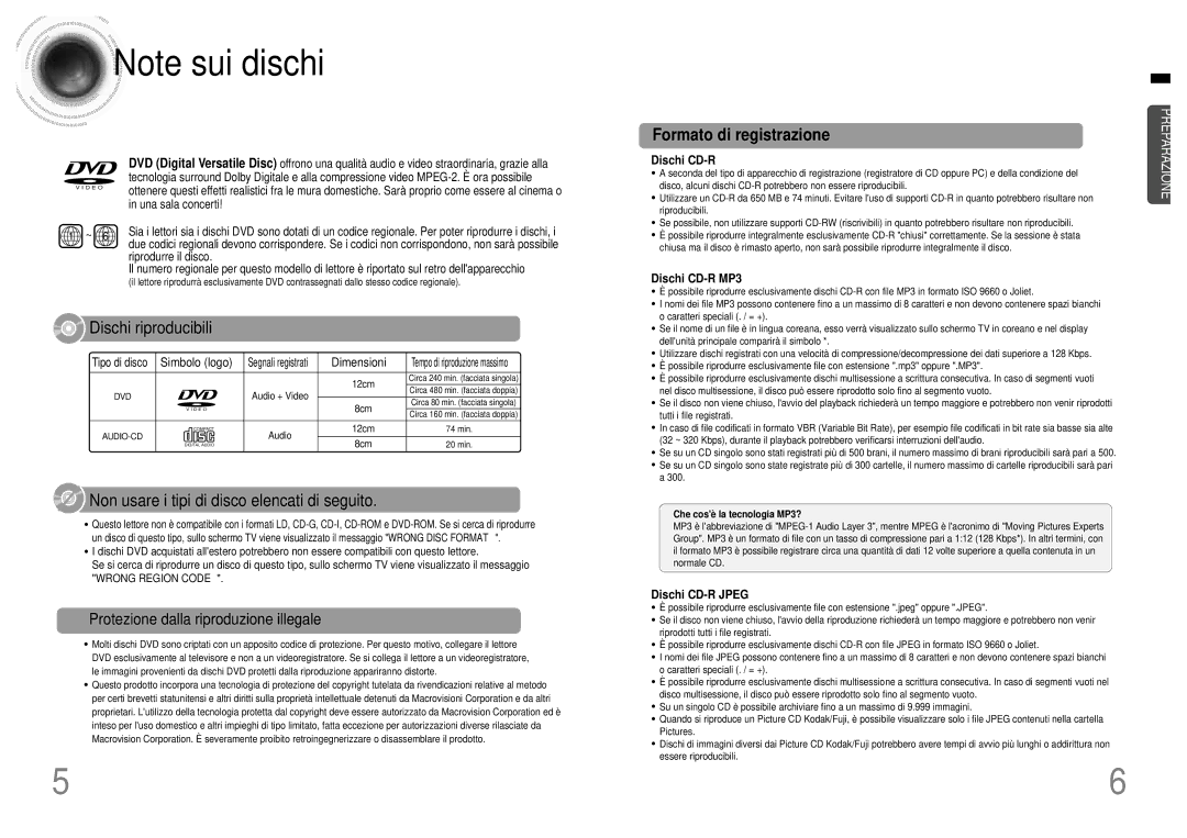 Samsung HTDB120TH/EDC manual Protezione dalla riproduzione illegale, Dimensioni, Dischi CD-R MP3, Dischi CD-R Jpeg 