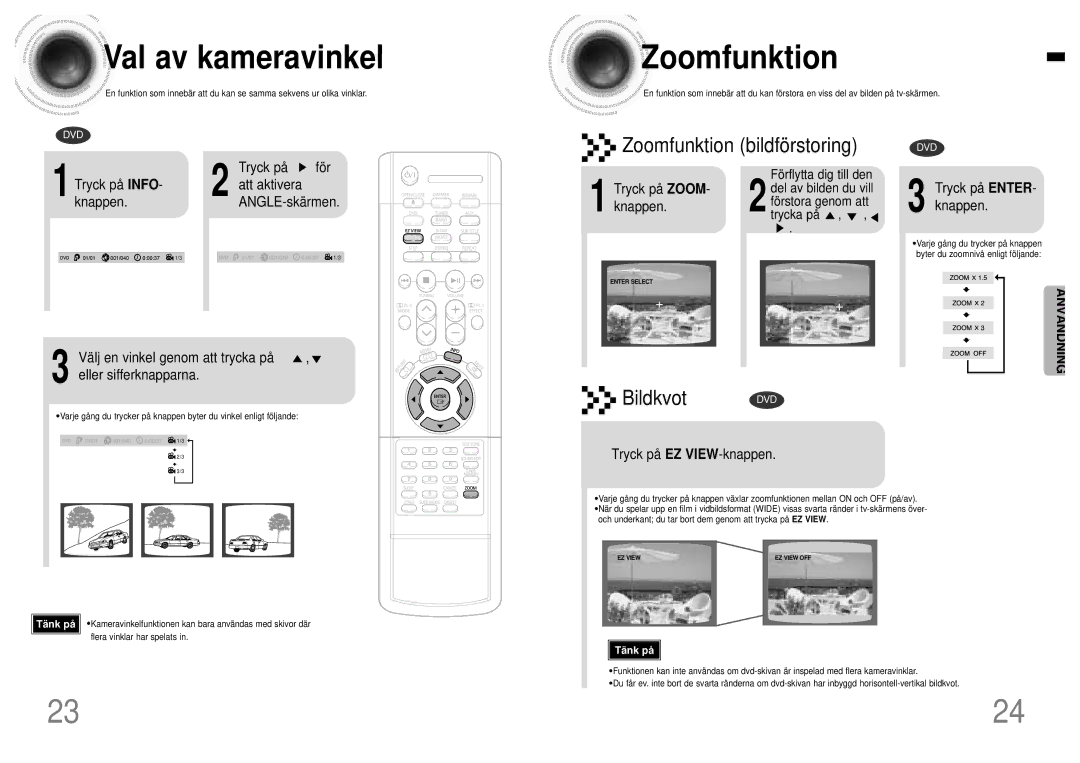 Samsung HTDB120TH/EDC manual Val av kameravinkel, Zoomfunktion 