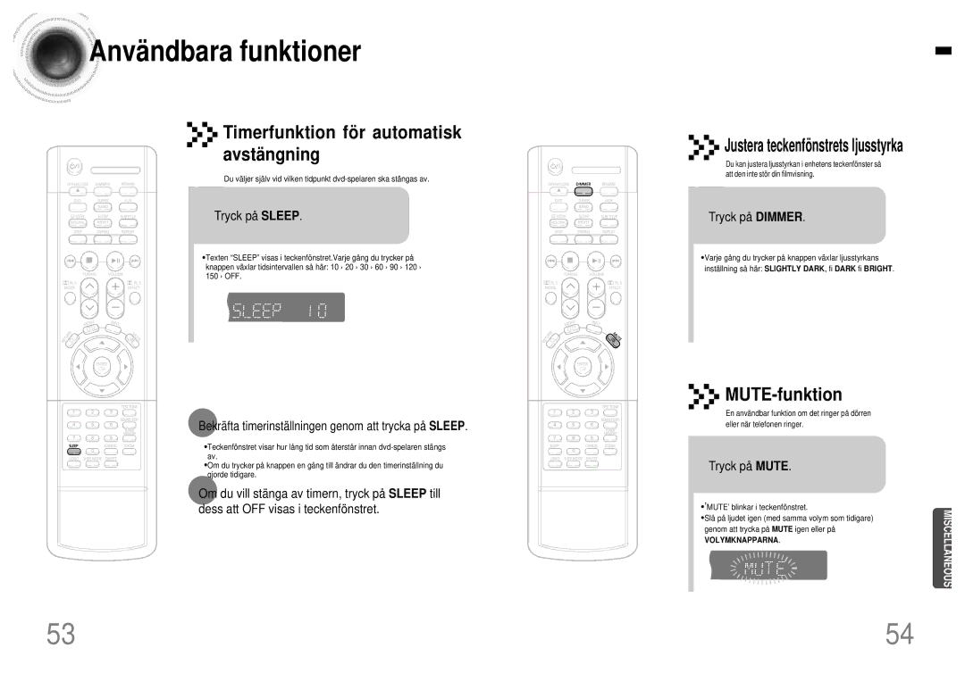 Samsung HTDB120TH/EDC manual Anvä ndbara funktioner, Justera teckenfö nstrets ljusstyrka 