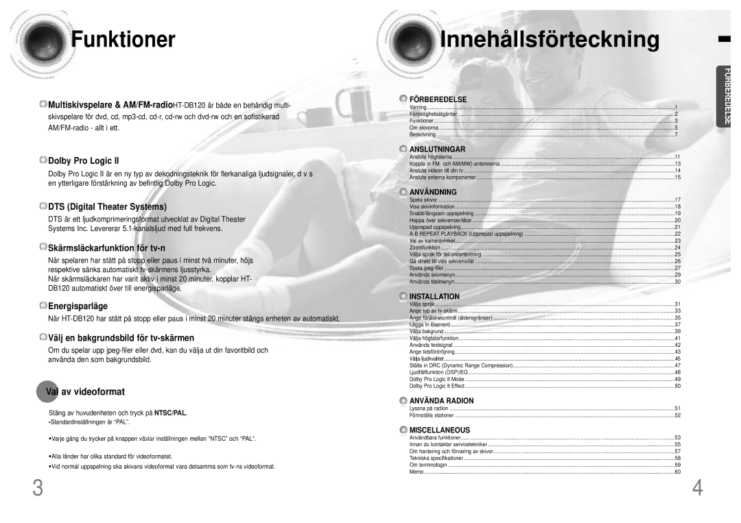 Samsung HTDB120TH/EDC manual Funktioner, Val av videoformat 