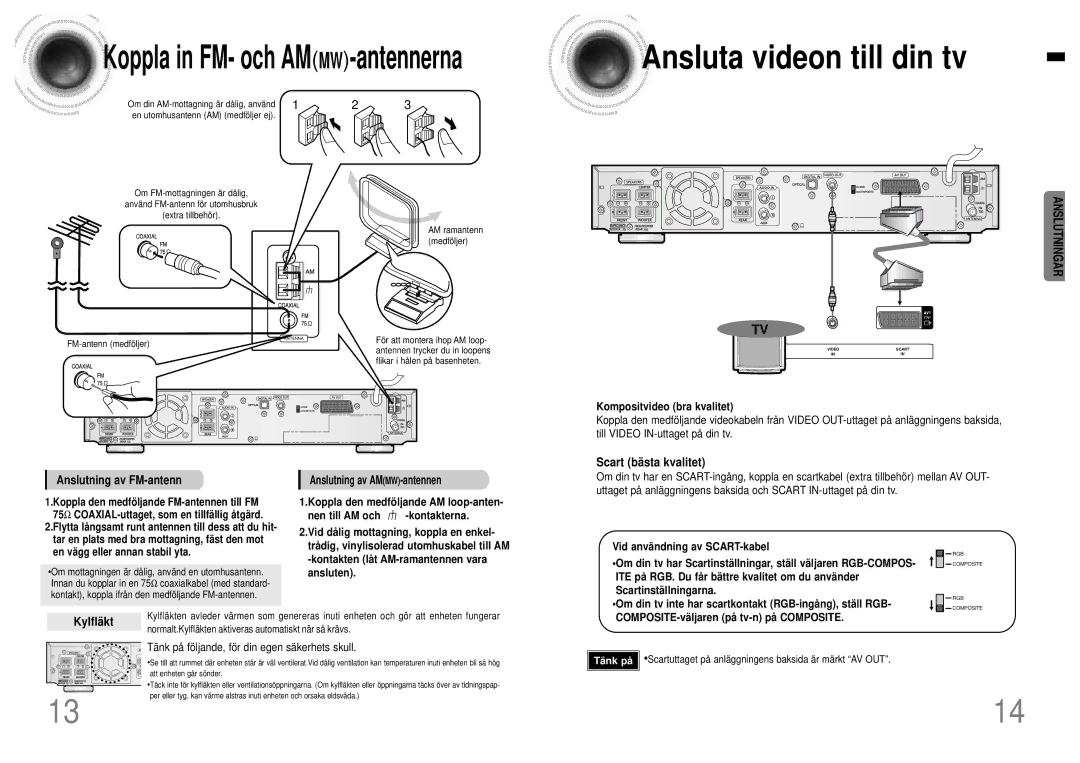 Samsung HTDB120TH/EDC manual Ansluta videon till din tv, Scart bä sta kvalitet, Kylflä kt, Kompositvideo bra kvalitet 