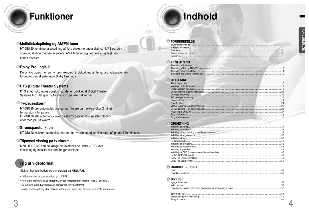 Samsung HTDB120TH/EDC manual Funktioner, Valg af videoformat 