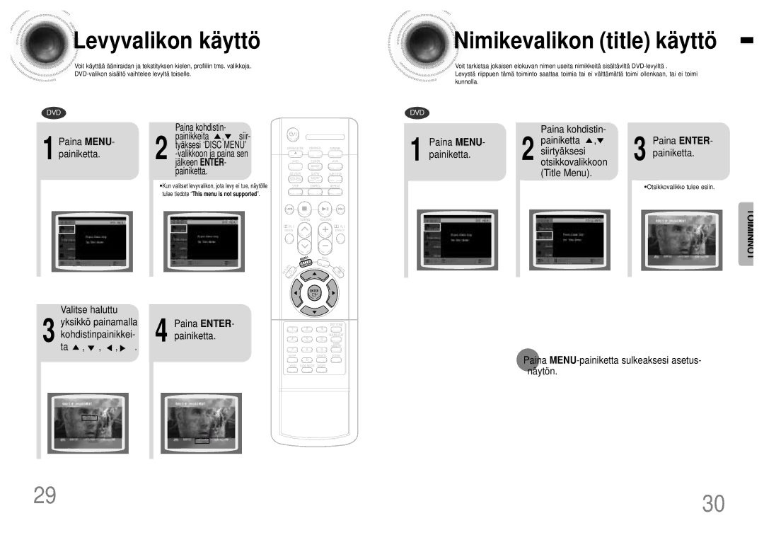 Samsung HTDB120TH/EDC Levyvalikon kä yttö, Nimikevalikon title kä yttö, Paina MENU- painiketta, Paina Menu Painiketta 