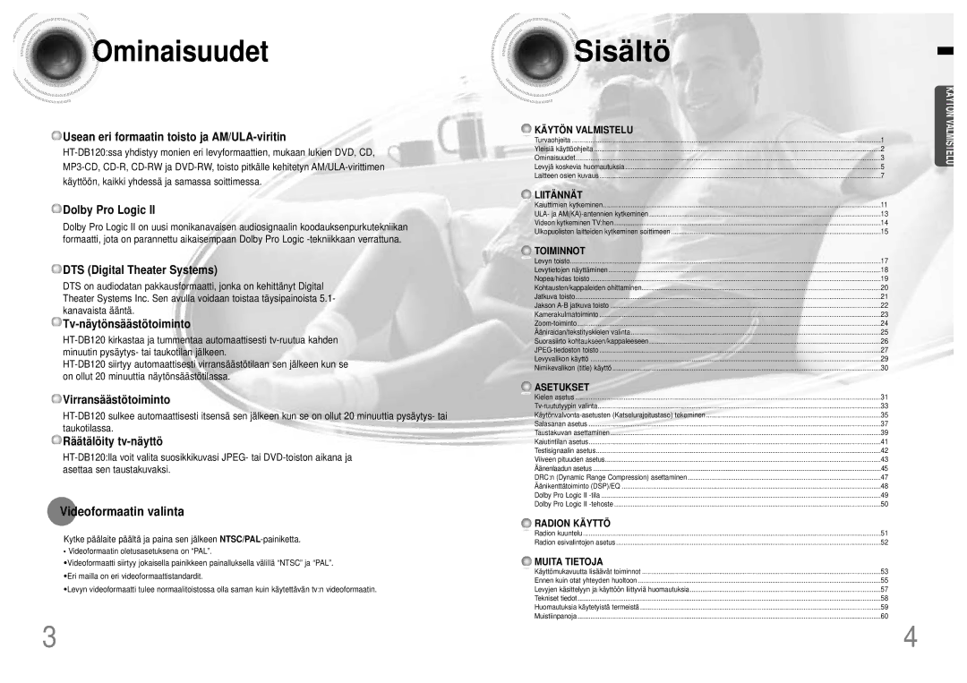 Samsung HTDB120TH/EDC manual Ominaisuudet, Videoformaatin valinta 