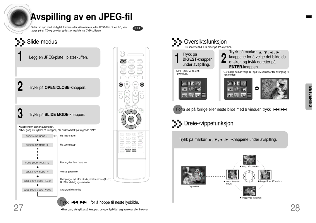 Samsung HTDB120TH/EDC manual Avspilling av en JPEG-fil 