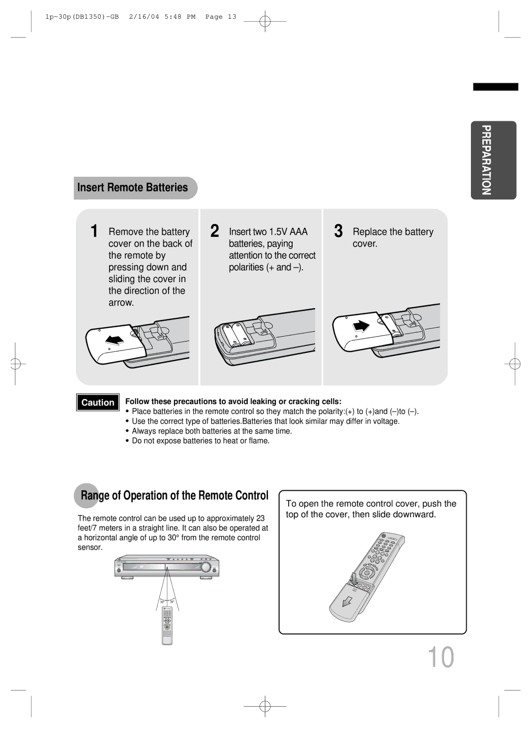 Samsung HTDB1350RH/ELS, HTDB1350RH/EDC manual Insert Remote Batteries, Replace the battery cover 