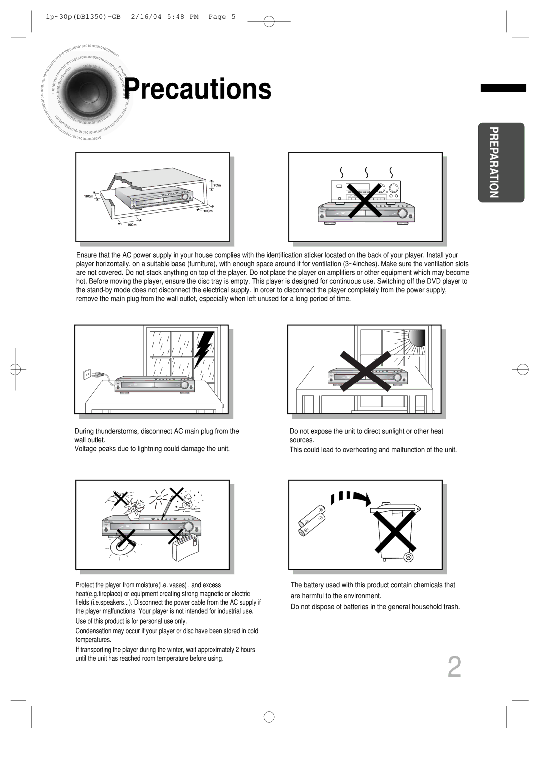 Samsung HTDB1350RH/ELS, HTDB1350RH/EDC manual Precautions, Preparation 