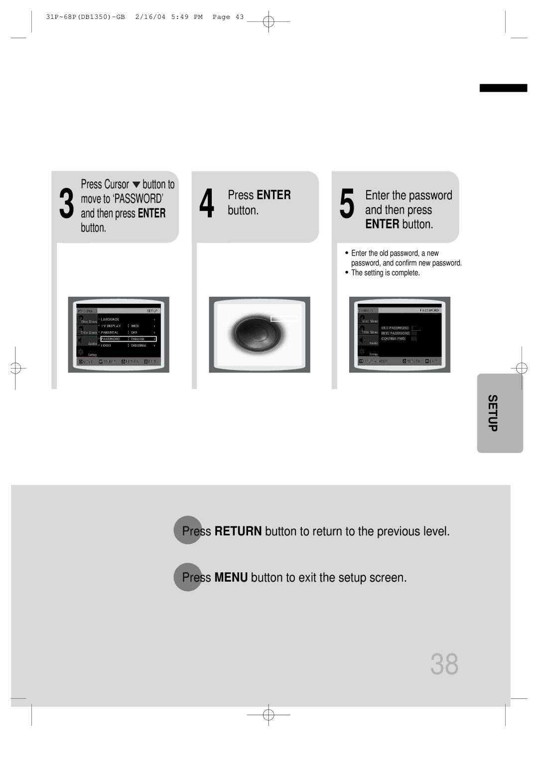 Samsung HTDB1350RH/ELS, HTDB1350RH/EDC manual Button Enter button, Enter the password 