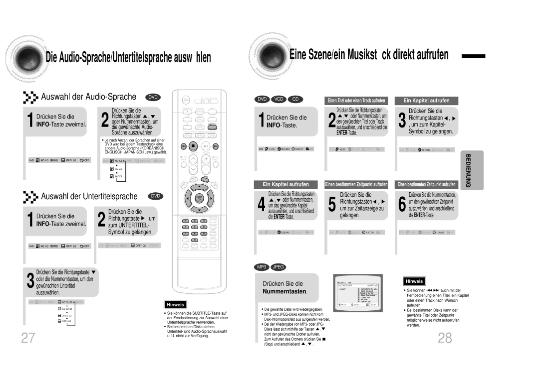 Samsung HTDB1350RH/EDC manual 1Drücken Sie die INFO-Taste, Nummerntasten, INFO-Taste zweimal 