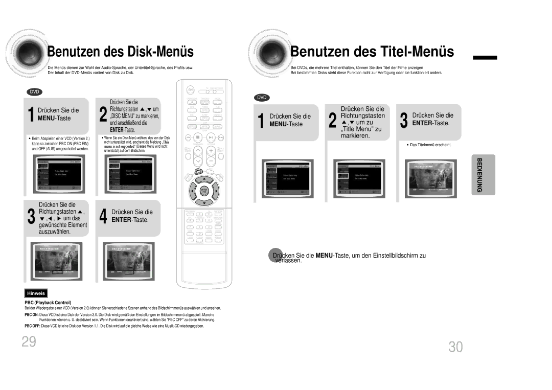 Samsung HTDB1350RH/EDC manual Benutzen des Titel-Menü s, Benutzen des Disk-Menü s, Drücken Sie die MENU-Taste, ENTER-Taste 