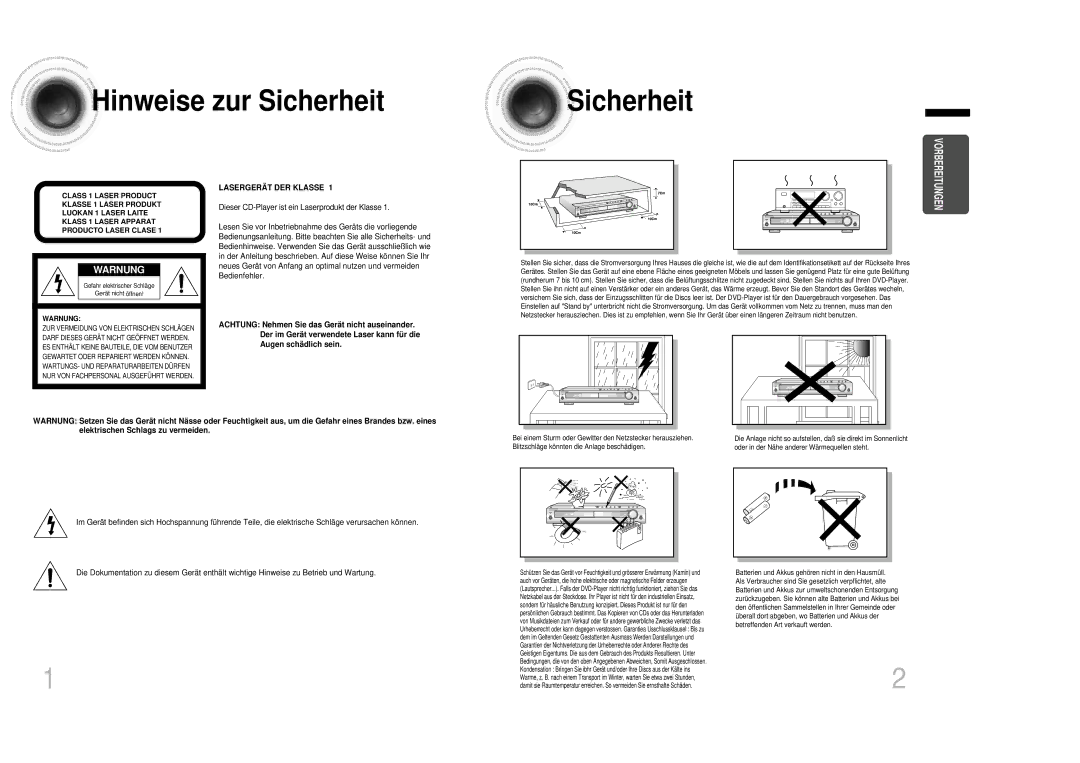 Samsung HTDB1350RH/EDC manual Hinweise zur Sicherheit, Warnung 