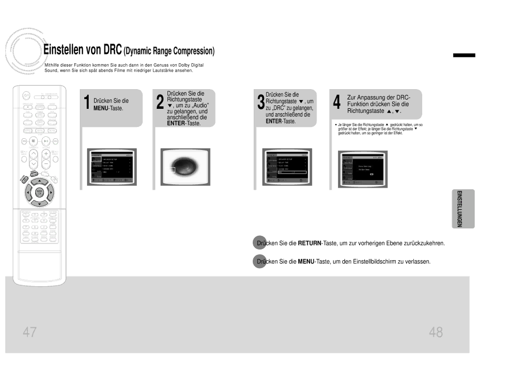 Samsung HTDB1350RH/EDC manual Anpassung der DRC, Funktion drücken Sie die, Richtungstaste, Zur 