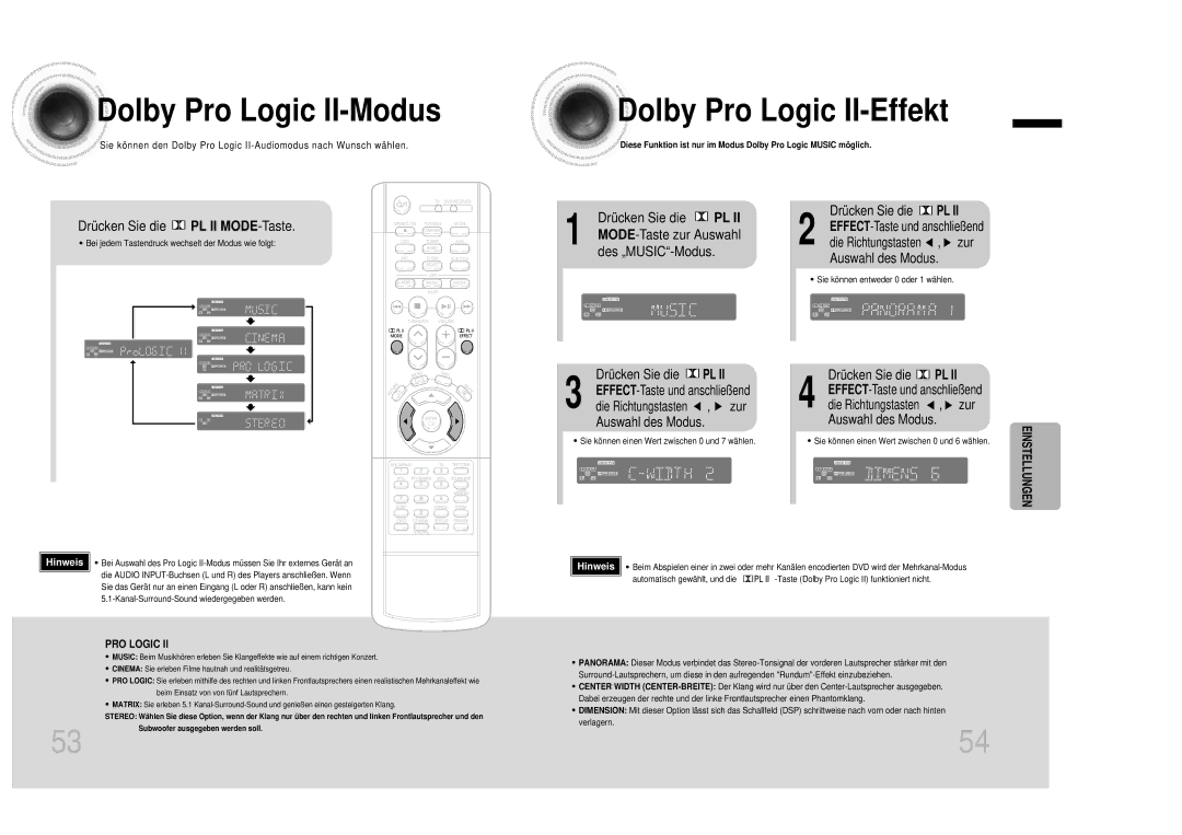 Samsung HTDB1350RH/EDC manual Dolby Pro Logic II-Modus, Dolby Pro Logic II-Effekt 