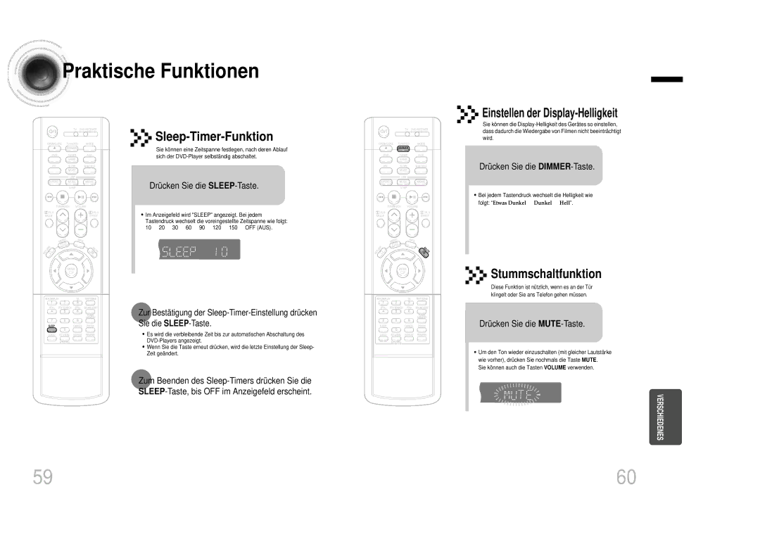 Samsung HTDB1350RH/EDC Praktische Funktionen, Stummschaltfunktion, Drücken Sie die SLEEP-Taste, Drücken Sie die MUTE-Taste 