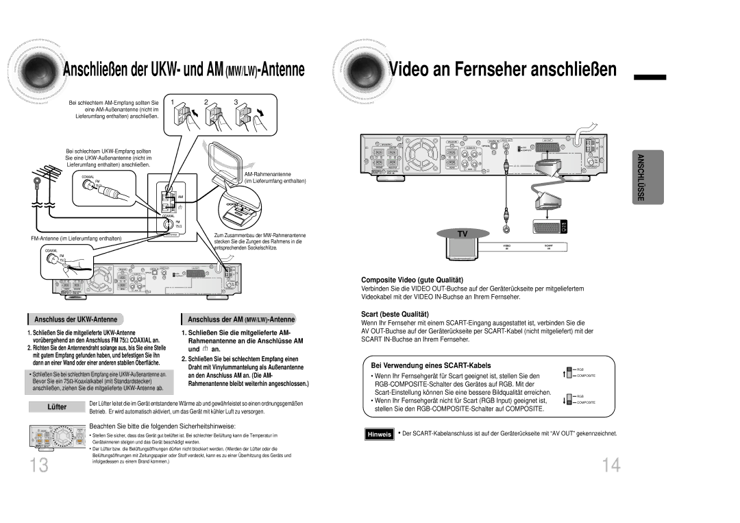 Samsung HTDB1350RH/EDC manual Anschließen der UKW- und AM MW/LW-Antenne 