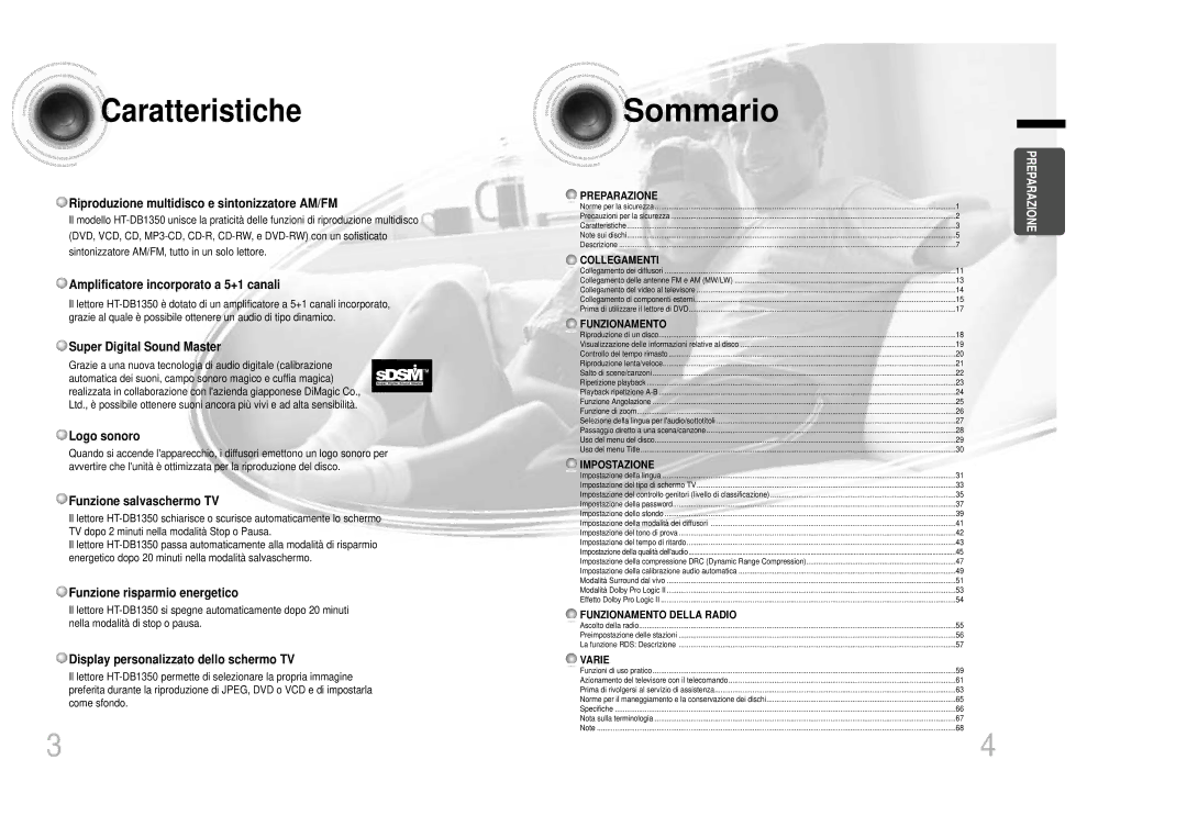 Samsung HTDB1350RH/EDC manual Caratteristiche 