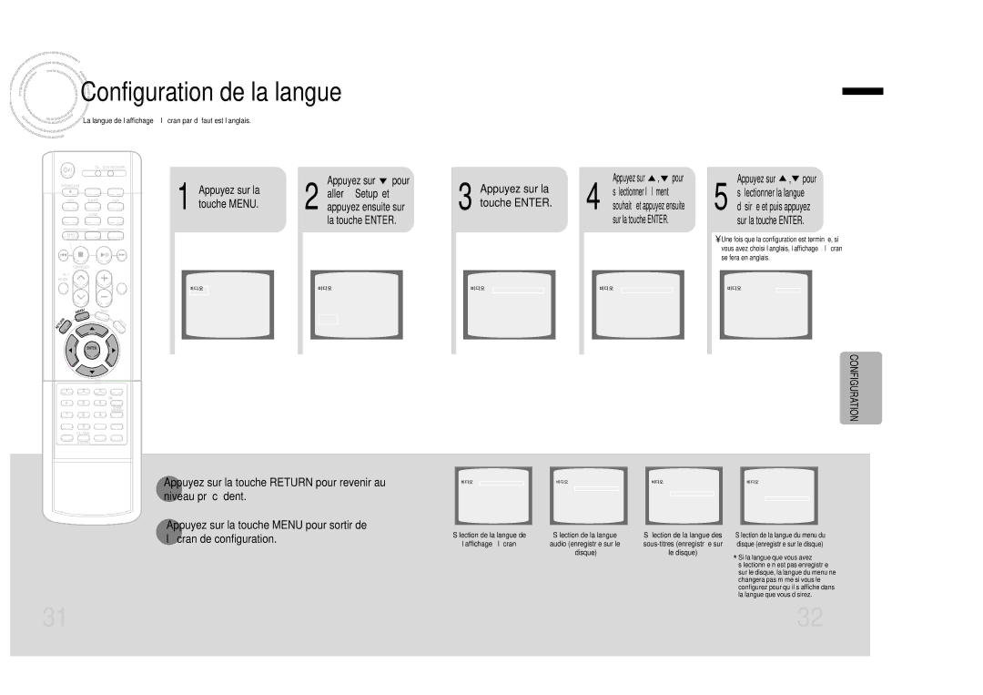 Samsung HTDB1350RH/ELS manual Configuration de la langue 