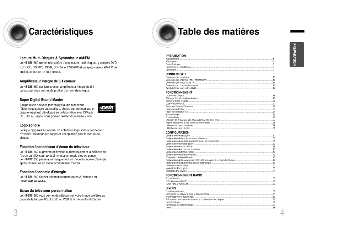 Samsung HTDB1350RH/ELS manual Caractéristiques 