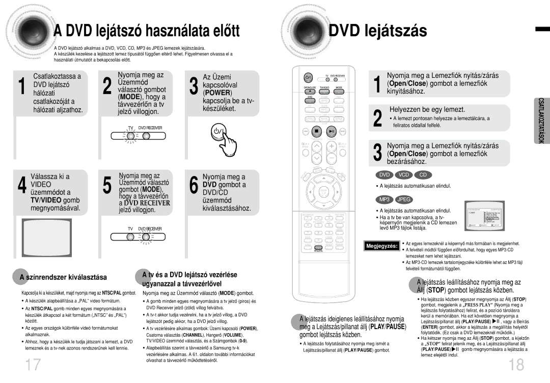 Samsung HTDB1350RH/ELS manual DVD lejátszó használata elôtt DVD lejátszás, Nyomja meg a, Színrendszer kiválasztása 